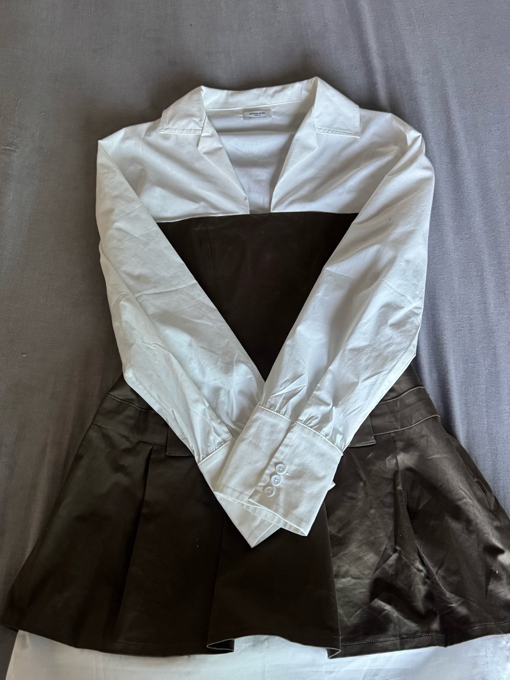 House of CB White and Dark Brown Two-Tone Panel Shirt